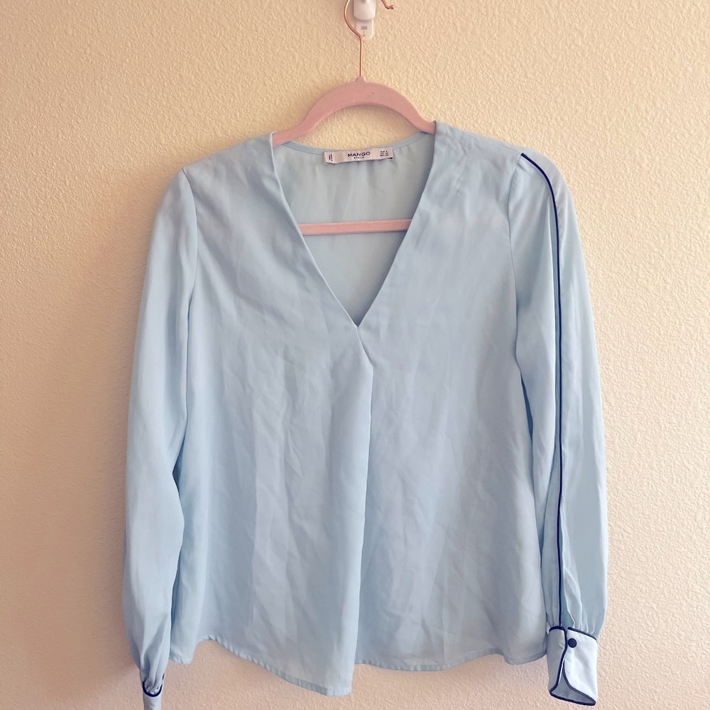 MANGO Light Blue Crewneck Blouse Size S